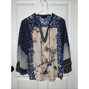 Hale Bob Bohemian Blouse Kimona Sleeve Size XS Birds Cottage Multi Viscose